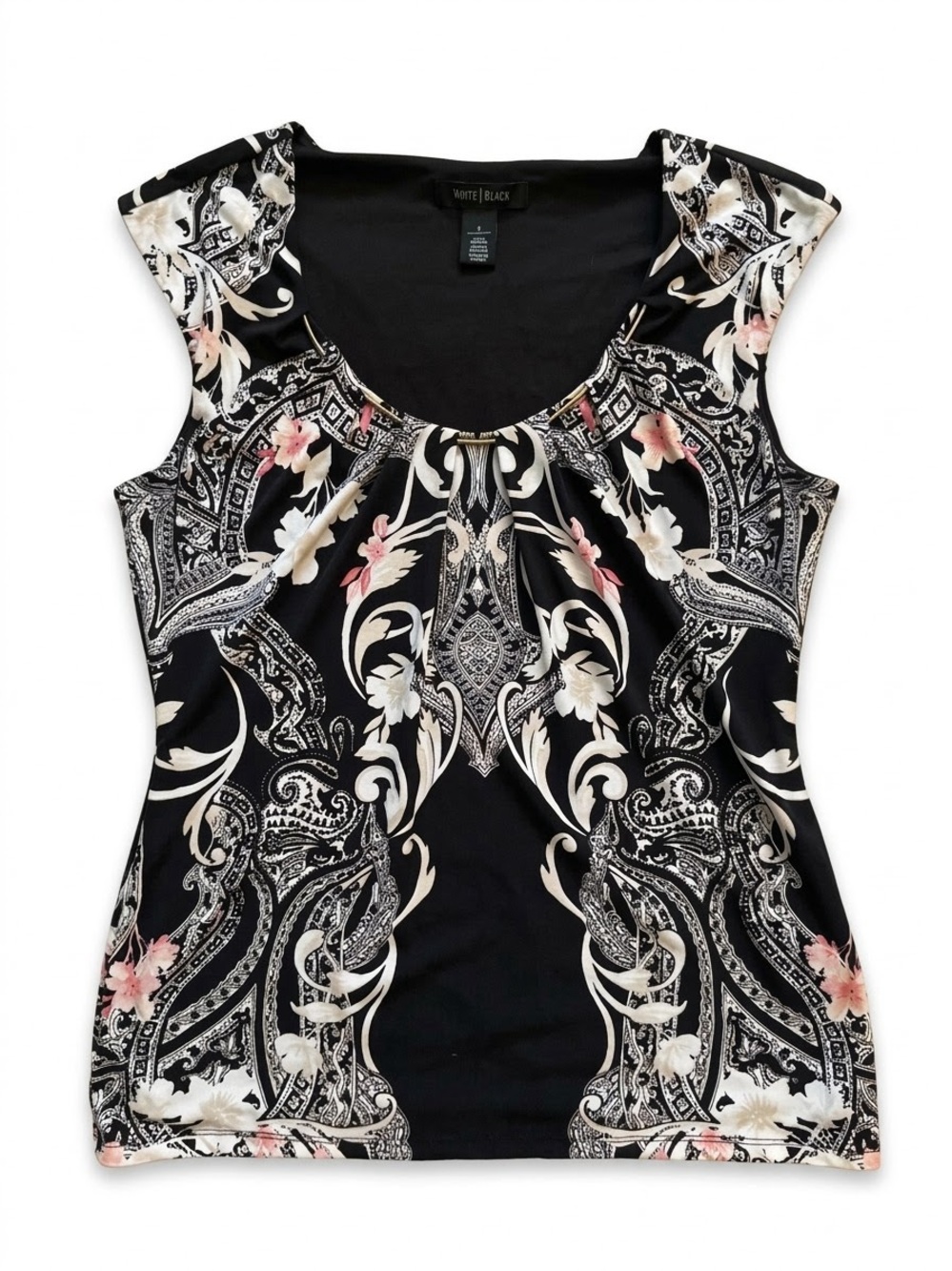 White House Black Market Black Scoop-Neck Floral Paisley Tank-C13